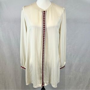 Ivory and burgundy long sleeve tunic blouse top size 46 (XL)